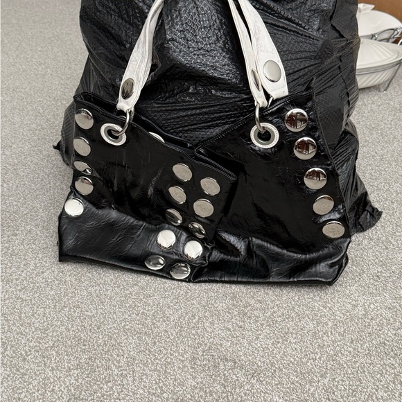 Glossy Black and Silver Studded Shoulder Bag - Picture 16 of 16
